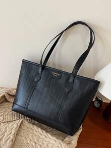 Túi Tote Đeo Vai Dung Tích Lớn Mùa Thu/Đông Mới, Họa Tiết Da Cá Sấu Nổi, Túi Xách Nữ Thường Ngày, Trang Trí Lá Vàng Chữ Cái, Phù Hợp Khi Đi Làm - màu đen - Xem 4