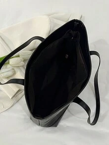 Túi Tote Đeo Vai Dung Tích Lớn Mùa Thu/Đông Mới, Họa Tiết Da Cá Sấu Nổi, Túi Xách Nữ Thường Ngày, Trang Trí Lá Vàng Chữ Cái, Phù Hợp Khi Đi Làm - màu đen - Xem 6