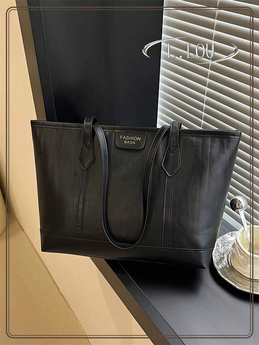 Túi Tote Đeo Vai Dung Tích Lớn Mùa Thu/Đông Mới, Họa Tiết Da Cá Sấu Nổi, Túi Xách Nữ Thường Ngày, Trang Trí Lá Vàng Chữ Cái, Phù Hợp Khi Đi Làm - màu đen - Xem 1