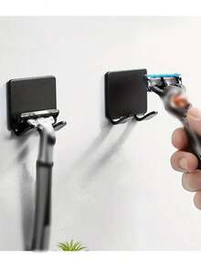 2 件装，浴室收纳挂钩，免打孔剃须刀架，男士剃须刀架，壁挂式浴室剃须刀架，浴室配件 - 黑色 - 查看 7