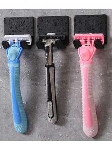 2 件装，浴室收纳挂钩，免打孔剃须刀架，男士剃须刀架，壁挂式浴室剃须刀架，浴室配件 - 黑色 - 查看 4