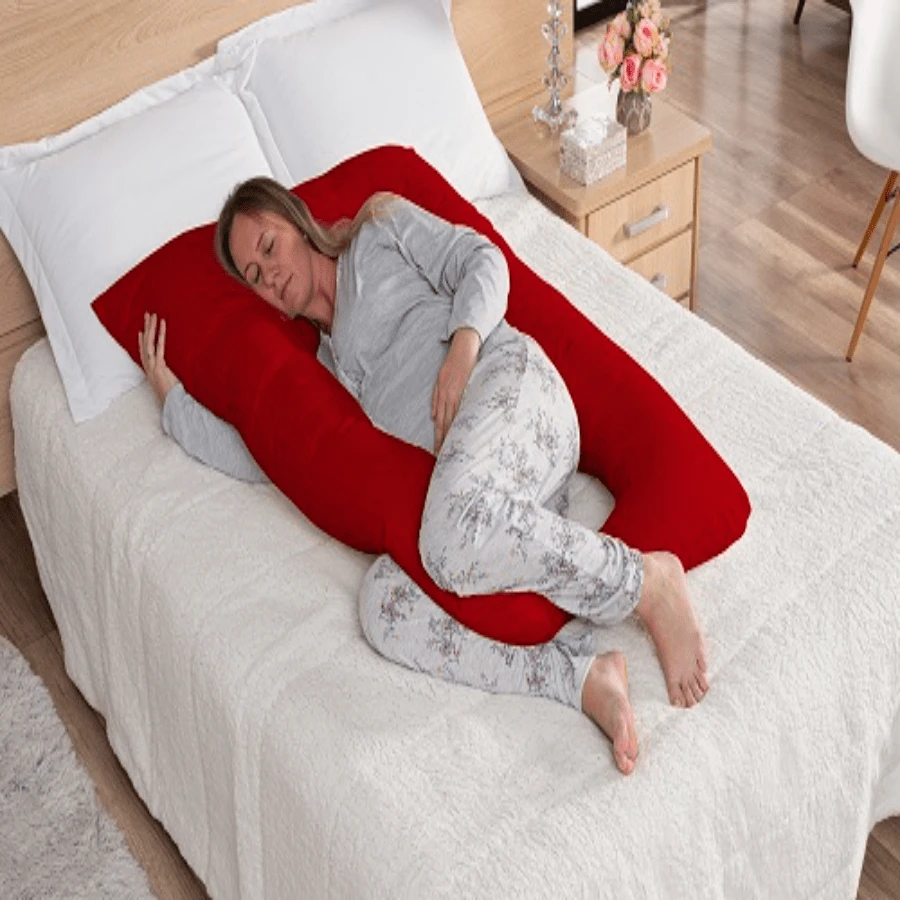 Large Body Pillow 1.20m X 0.60m Ideal For Pregnant Women Silicone Micropercale 400 Thread Count Red - 紅色 - 查看 1