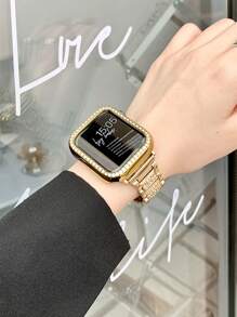 1条镶钻金属表带和1个水晶PC保护壳，兼容38/40/41/42/44/45/46/49mm Ultra2/Ultra/SE2/SE/11/10/9/8/7/6/5/4/3/2/1 - 金色 - 查看 3