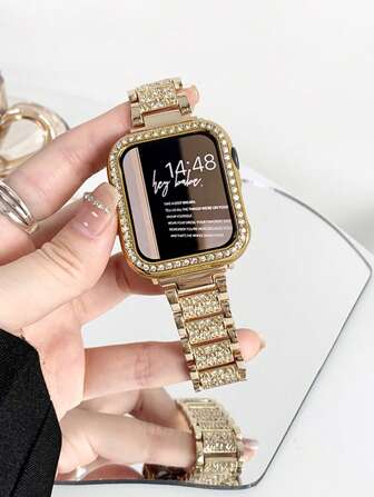 1条镶钻金属表带和1个水晶PC保护壳，兼容38/40/41/42/44/45/46/49mm Ultra2/Ultra/SE2/SE/11/10/9/8/7/6/5/4/3/2/1