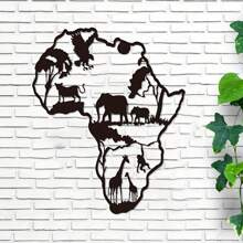 1 pièce Sculpture murale en fer en forme de carte d'Afrique avec animaux - Décoration d'intérieur/extérieur artisanale pour le salon, la chambre à coucher ou la terrasse - Art métallique saisissant, décoration de la maison, décoration de la pièce, décoration murale