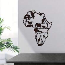 1 pièce Sculpture murale en fer en forme de carte d'Afrique avec animaux - Décoration d'intérieur/extérieur artisanale pour le salon, la chambre à coucher ou la terrasse - Art métallique saisissant, décoration de la maison, décoration de la pièce, décoration murale