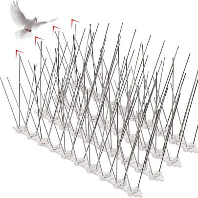 Espinhos para pássaros, espinhos repelentes de pássaros, aço inoxidável flexível com base de plástico para afastar pássaros pequenos, cobertura para cerca de telhado, janela de caixa de correio