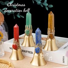 1 pieza Campana de cristal natural con mango de bronce, campana de cobre para recordatorio de llamada de cama, decoración del hogar, campana de Navidad, regalo y recuerdo - campana de columna de cristal - Ver 9