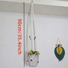 1PC Hand Woven Three-Layer Rope Decorative Plant Mesh Bag, Macrame Plant Hanger, Indoor Hanging Planter Basket Holder With Wood Beads, Decorative Flower Pot Holder With Tassels