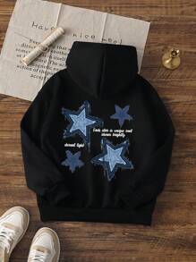 1pc Tween Girl Hoodie - Machine Washable, Star Print Design, Sportswear Suitable For Cozy Moments, Spring'