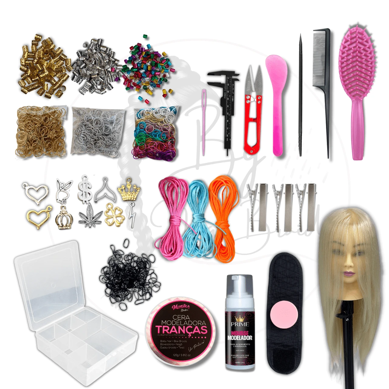Complete Braiding Kit 343 Items For Complete Braiding Course Braiding Accessories. Rings, Hoop, Satin Thread, Pendants, Comb, Braiding Pomade - 無色 - 查看 1