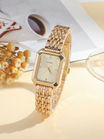 1pc/Set Teenage Minimalist Mixed Bar Scale Square Dial Steel Quartz Watch, Birthday, Halloween, Year End Promotion view 3