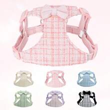 Plaid Bow Decor Pet Chest Strap For Girl, Daily Use
