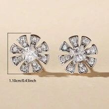 1 对简约向日葵形耳环，带合成锆石，适合女士，独特耳环 - 耳環 - 查看 4