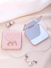 1 件玫瑰金电镀雕刻标语系列便携式梳妆镜，可折叠，轻巧，超薄，方便，不锈钢带银色纳米电镀边缘，适合所有场合和人群，折叠方形袖珍镜 - 玫瑰金 - 查看 11