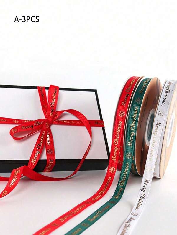10 Yardas/Rollo Cinta de regalo de Navidad con relieve y lámina de oro, cinta para decoración y sellado para cajas de regalo, decoración de fiesta de Navidad, suministros de fiesta de Navidad, Feliz Navidad, Nochebuena, Navidad, decoraciones navideñas, pijamas navideños, regalos de Navidad, decoración navideña