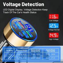 Nuokaiqi 金色 4USB+PD 车载充电器 QC3.0 快速充电协议 多功能适配器 车载显示屏 - 霧面金色 - 查看 4