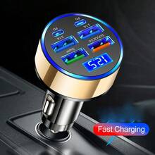 Nuokaiqi 金色 4USB+PD 车载充电器 QC3.0 快速充电协议 多功能适配器 车载显示屏 - 霧面金色 - 查看 3