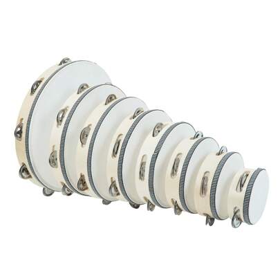 Tamburo a sonagli di 4/5/6/7/8/9/10/12 pollici per adulti, con impugnatura in legno e fila singola di sonagli in metallo, tamburo musicale da regalo per feste e karaoke (bacchetta non inclusa)