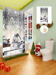 1/2/3/4 Pieces Christmas Collection Shower Curtain, Cute Snowman Woven Shower Curtain, Bathroom Non-Slip Mat, Toilet U-Mat, Toilet Lid Cover Mat, Bathroom Complete Set, Modern Waterproof Bathroom Decoration, Comes With 12 Hooks And A Shower Ball, Multiple Sizes Available Back To School