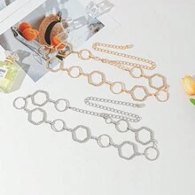 金属扣水钻装饰腰链腰带，优雅的女士配饰 - 彩色 - 查看 7