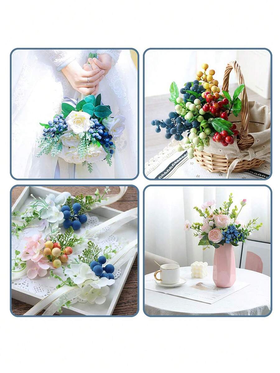 Artificial Berries,Artificial Blueberries With Stems Christmas Bionic