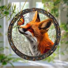 8"X8" Captivating Fox Suncatcher - Colorful Stained Glass Window Hanging Decor, Ideal Gift For Mom, Sister, Friend, Perfect For Autumn & Farmhouse Home Decor, Indoor/Outdoor, Garden, Cafe - Burnt Orange - View 1