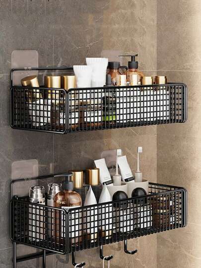 2pcs,Wrought Iron Bathroom Storage Rack, Bathroom Cosmetics Storage Rack, Perforation-Free Wall Hanging Storage Rack, Kitchen Storage Rack