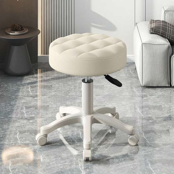 Rolling Stool With Wheels Faux Leather Soft Cushion Height Adjustable 360-Degree Swivel Armless Backless Drafting Work SPA Salon Bar Cafe Home Office Stool