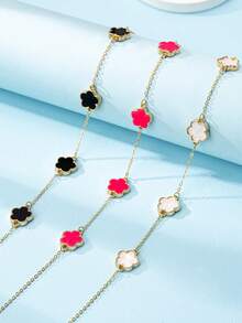 1 件时尚个性化金属花五叶草吊坠项链，适合女士，适合派对、约会、日常佩戴和礼物 - 如圖 - 查看 11