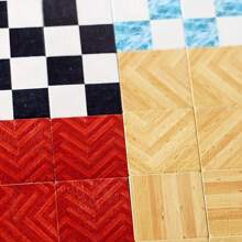 9 piezas Piso de madera en miniatura para casa de muñecas: 1:12 mini cocina de 30X30MM, comedor, accesorios de decoración de escena de baño DIY