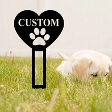 1 件定制宠物纪念桩 - 个性化狗和猫名字，带有心形和爪子设计，金属墓碑，适合户外使用 - 黑色 - 查看 3