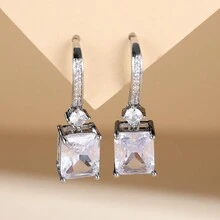 1 对时尚奢华方形立方氧化锆时尚耳环，精致设计，高端质感，适合女性 - 耳圈 - 查看 2