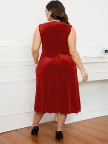 Bộ váy nhung trang trọng đính pha lê cỡ lớn 2 món - Màu Đỏ Sâu - Xem 4