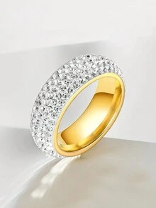 1 件奢华 5 排水钻不锈钢戒指，闪亮时尚指环，适合婚礼、派对和日常佩戴 - 奢華 - 查看 12