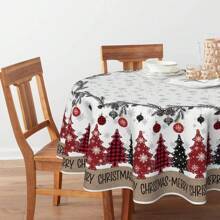 1 Stück Weihnachtstischdecke, mit Weihnachtskugeln, Tannenbaum- und Schneeflocken-Muster, Dekoration für Party, Picknick, Dinner, Weihnachtsfeier, saisonale Heimdekoration - Rot - Übersicht 7