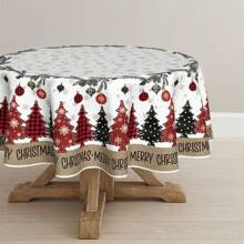 1 Stück Weihnachtstischdecke, mit Weihnachtskugeln, Tannenbaum- und Schneeflocken-Muster, Dekoration für Party, Picknick, Dinner, Weihnachtsfeier, saisonale Heimdekoration - Rot - Übersicht 6