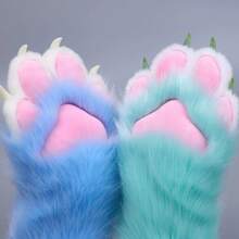 A Pair Of Adorable Plush Animal Paws With Furry Material And Claw Tips. Thick, Warm, And Cold-Resistant, Perfect For Halloween And Christmas Cosplay And Themed Parties. - Hand Washable - 粉色 - 查看 2