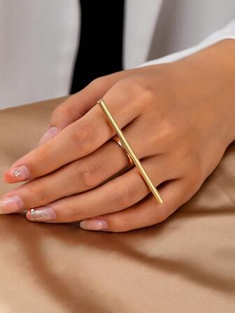 1pc Chunky Geometric Line Pattern Elongated Ring