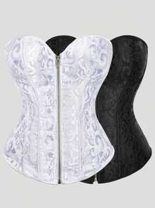 Women's Corset Style Zipper Front Bustier Top With Lace-Up Back, Suitable For New Year Party, Valentine's Day, Holiday, Halloween Costume - Multicolor - View 1