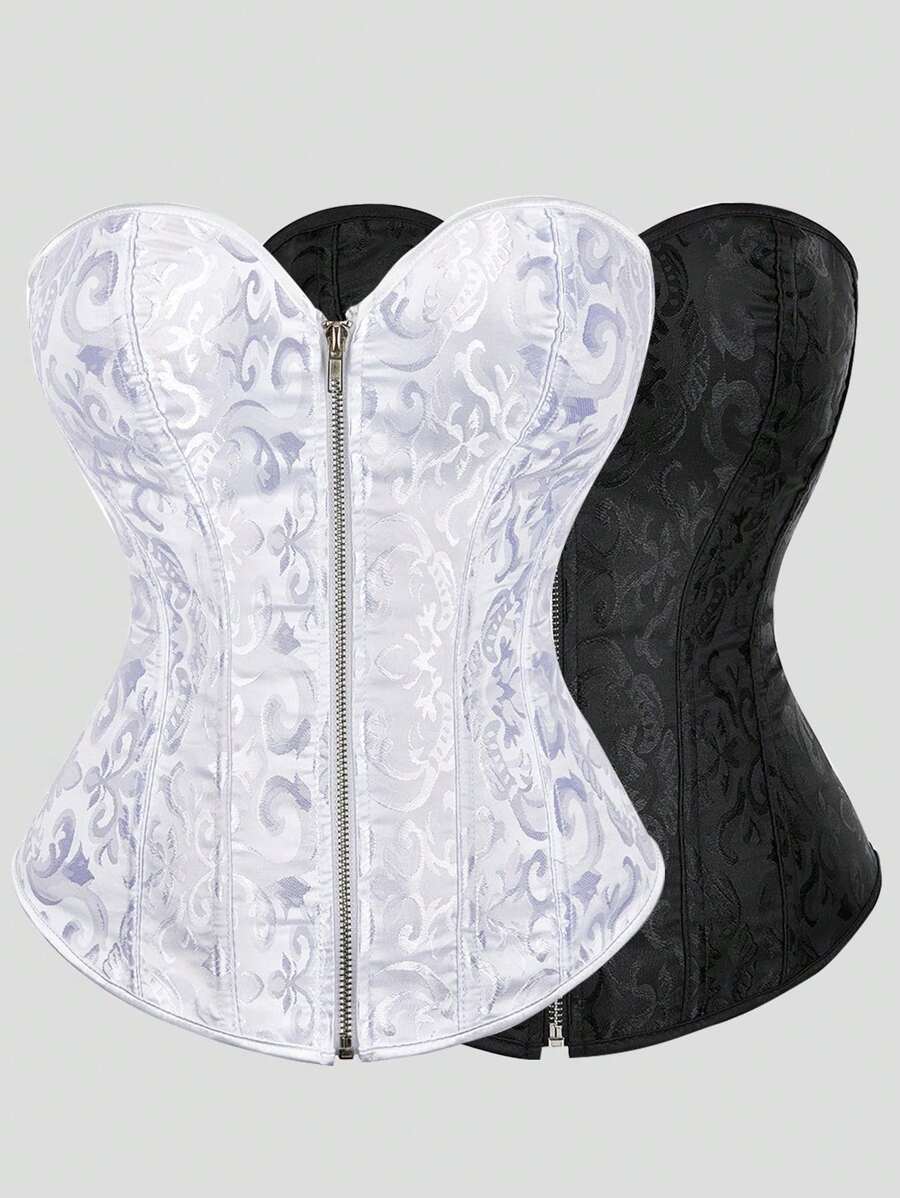 Women's Corset Style Zipper Front Bustier Top With Lace-Up Back, Suitable For New Year Party, Valentine's Day, Holiday, Halloween Costume - Multicolor - View 1