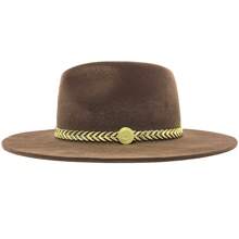 Fedora Hat Country Bandinha Shine Golden Unisex Medium Brim Top Premium Rodeo Show Style - 咖啡棕 - 查看 2