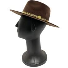 Fedora Hat Country Bandinha Shine Golden Unisex Medium Brim Top Premium Rodeo Show Style - 咖啡棕 - 查看 3