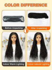 Tóc giả tết ren toàn bộ - Tóc giả tết kiểu Bohemian, Tóc giả tết nữ thần với phần đuôi xoăn, Tóc giả tổng hợp tết ren toàn bộ đôi - màu đen - Xem 12