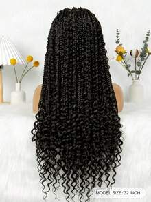 Tóc giả tết ren toàn bộ - Tóc giả tết kiểu Bohemian, Tóc giả tết nữ thần với phần đuôi xoăn, Tóc giả tổng hợp tết ren toàn bộ đôi - màu đen - Xem 8