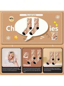 زوج جوارب متوسطة الطول مطبوع بوجه مخصص للنساء، ضع أي وجه على الجوارب، جوارب مخصصة بالصور، جوارب زوجية متوسطة الطول مضحكة مخصصة، مناسبة كهدايا لعيد الحب أو عيد الميلاد أو مناسبات أخرى، جذابة، متعاقدة، مضحكة، دافئة، مخصصة، فريدة، هدايا مخصصة - متعدد الألوان - مشاهدة 3