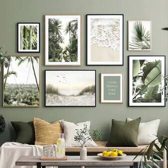 1pc Wall Arts Posters Optional Frame Scandinavian Simple Wall Art Nature Leafy Landscape HD Oil Painting Posters & Prints Family Bedroom Living Room Decoration CanvasTravel ,Wall Art With Frame
