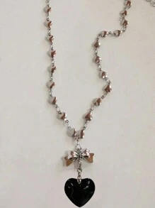 1 件哥特式可爱 Y2k 美学蝴蝶结吊坠串珠项链女孩女士项链酷炫配饰 - 彩色 - 查看 10