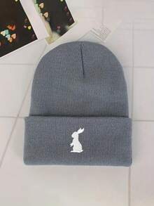 1 件秋冬户外刺绣兔子针织可调节帽子，休闲防晒帽适合春秋旅行海滩度假，男女通用 Y2K 风格 - 針織帽 - 查看 11