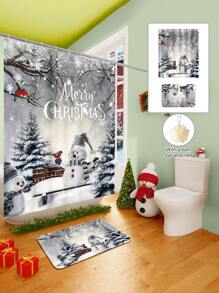 1/2/3/4 Pieces Christmas Collection Shower Curtain, Cute Snowman Woven Shower Curtain, Bathroom Non-Slip Mat, Toilet U-Mat, Toilet Lid Cover Mat, Bathroom Complete Set, Modern Waterproof Bathroom Decoration, Comes With 12 Hooks And A Shower Ball, Multiple Sizes Available Back To School